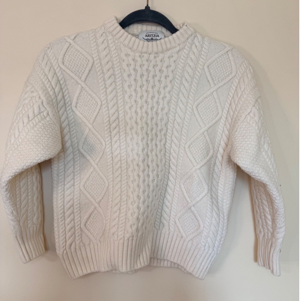 Aritzia Heritage Knit 100% Merino Wool Cable Knit Sweater Cream White Small